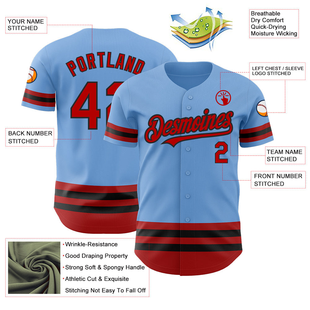 Custom Light Blue Red-Black Line Authentic Baseball Jersey - Sky-Custom