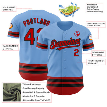 Custom Light Blue Red-Black Line Authentic Baseball Jersey - Sky-Custom