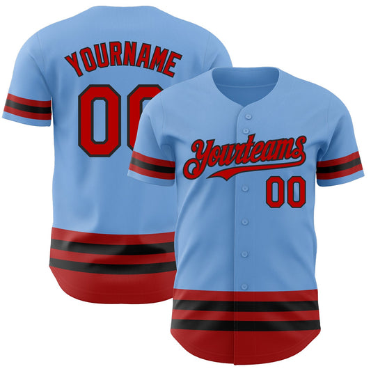 Custom Light Blue Red-Black Line Authentic Baseball Jersey - Sky-Custom