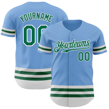 Custom Light Blue Kelly Green-White Line Authentic Baseball Jersey - Sky-Custom