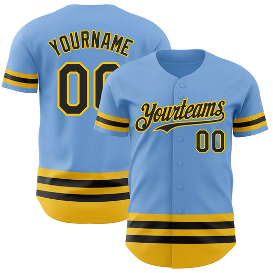 Custom Light Blue Black-Yellow Line Authentic Baseball Jersey - Sky-Custom