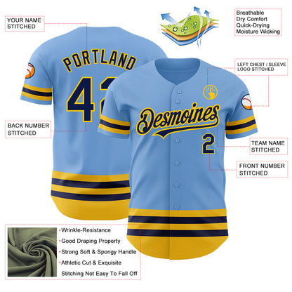 Custom Light Blue Navy-Yellow Line Authentic Baseball Jersey - Sky-Custom