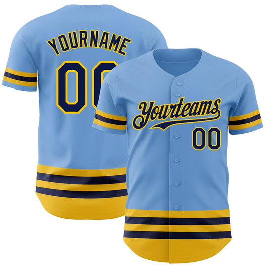 Custom Light Blue Navy-Yellow Line Authentic Baseball Jersey - Sky-Custom