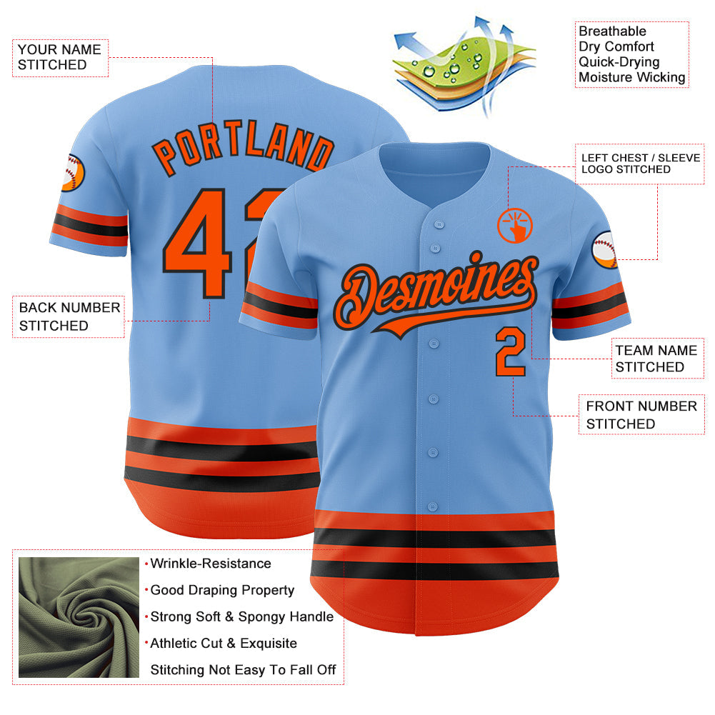Custom Light Blue Orange-Black Line Authentic Baseball Jersey - Sky-Custom