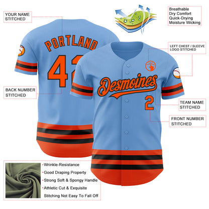 Custom Light Blue Orange-Black Line Authentic Baseball Jersey - Sky-Custom
