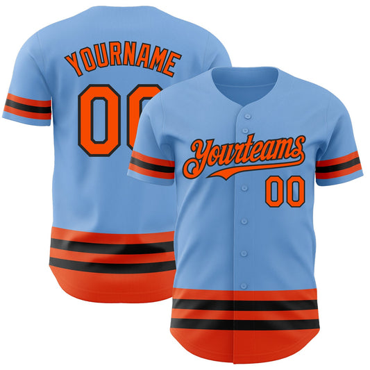 Custom Light Blue Orange-Black Line Authentic Baseball Jersey - Sky-Custom