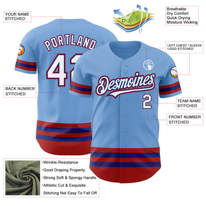Custom Light Blue Royal-Red Line Authentic Baseball Jersey - Sky-Custom