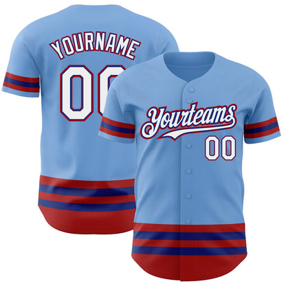 Custom Light Blue Royal-Red Line Authentic Baseball Jersey - Sky-Custom