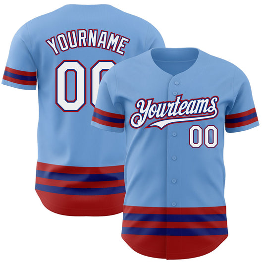 Custom Light Blue Royal-Red Line Authentic Baseball Jersey - Sky-Custom