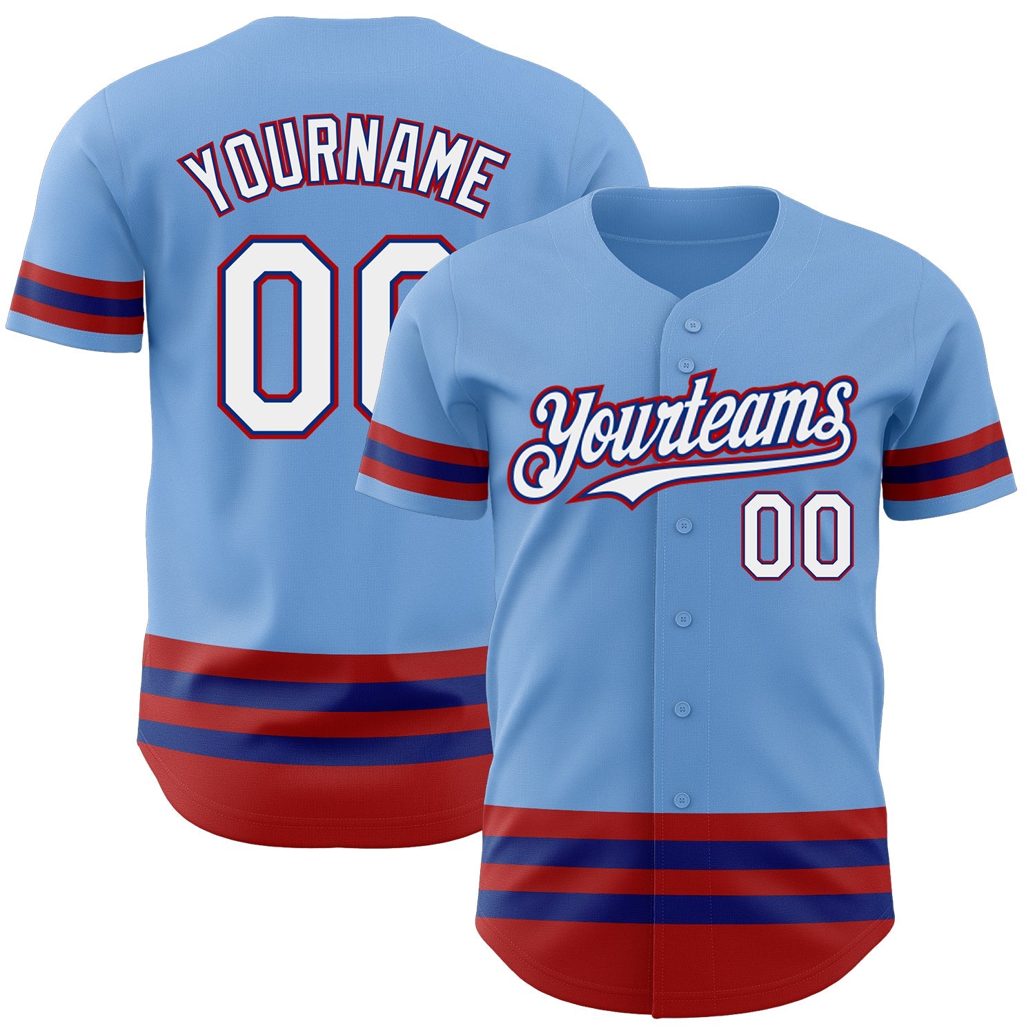Custom Light Blue Royal-Red Line Authentic Baseball Jersey - Sky-Custom