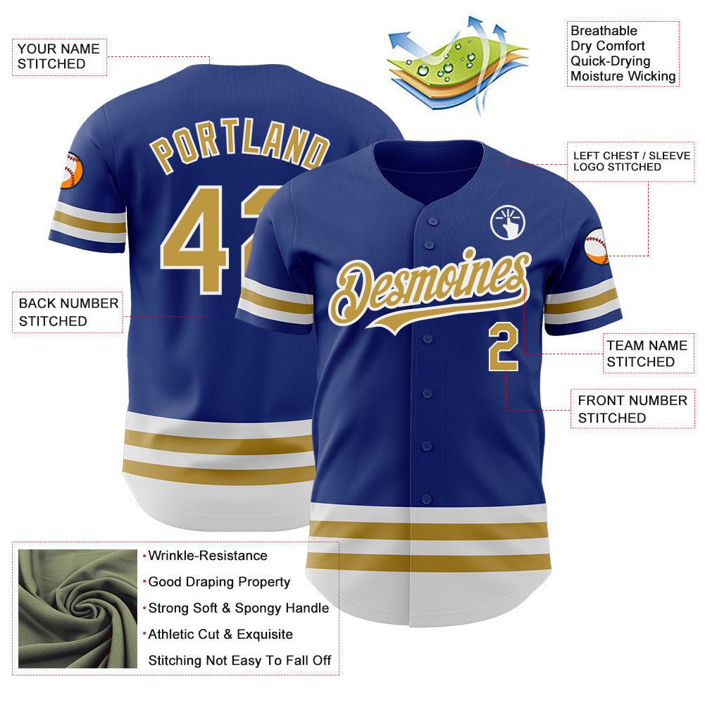 Custom Royal Old Gold-White Line Authentic Baseball Jersey - Sky-Custom