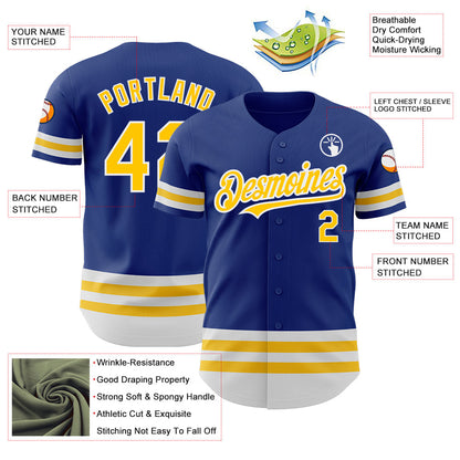 Custom Royal Yellow-White Line Authentic Baseball Jersey - Sky-Custom