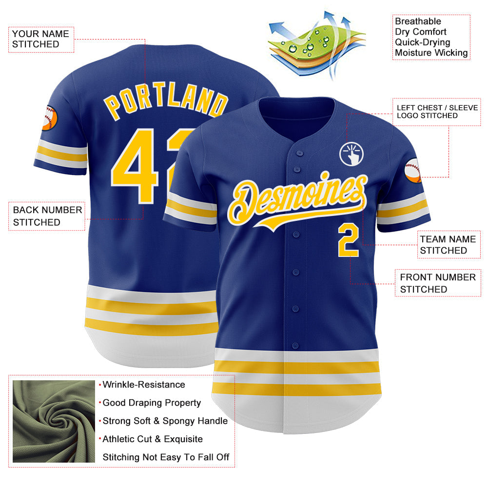 Custom Royal Yellow-White Line Authentic Baseball Jersey - Sky-Custom