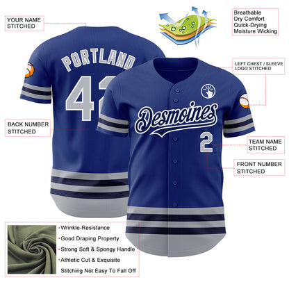 Custom Royal Gray-Navy Line Authentic Baseball Jersey - Sky-Custom