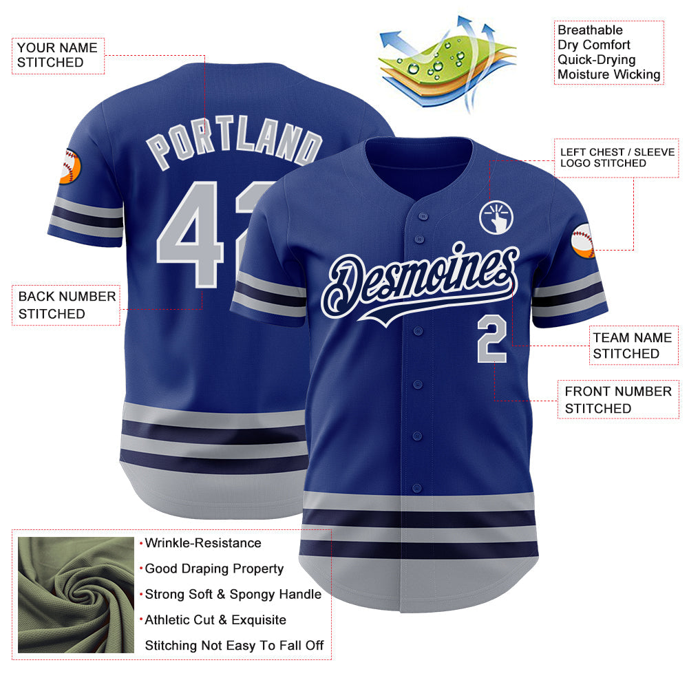 Custom Royal Gray-Navy Line Authentic Baseball Jersey - Sky-Custom