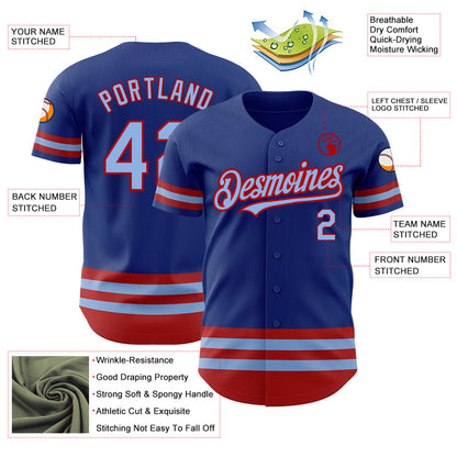 Custom Royal Light Blue-Red Line Authentic Baseball Jersey - Sky-Custom