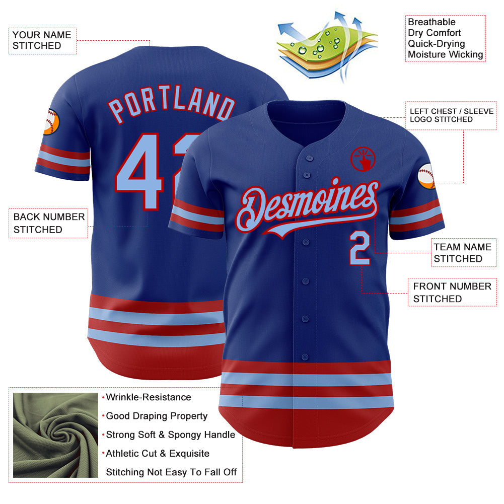 Custom Royal Light Blue-Red Line Authentic Baseball Jersey - Sky-Custom