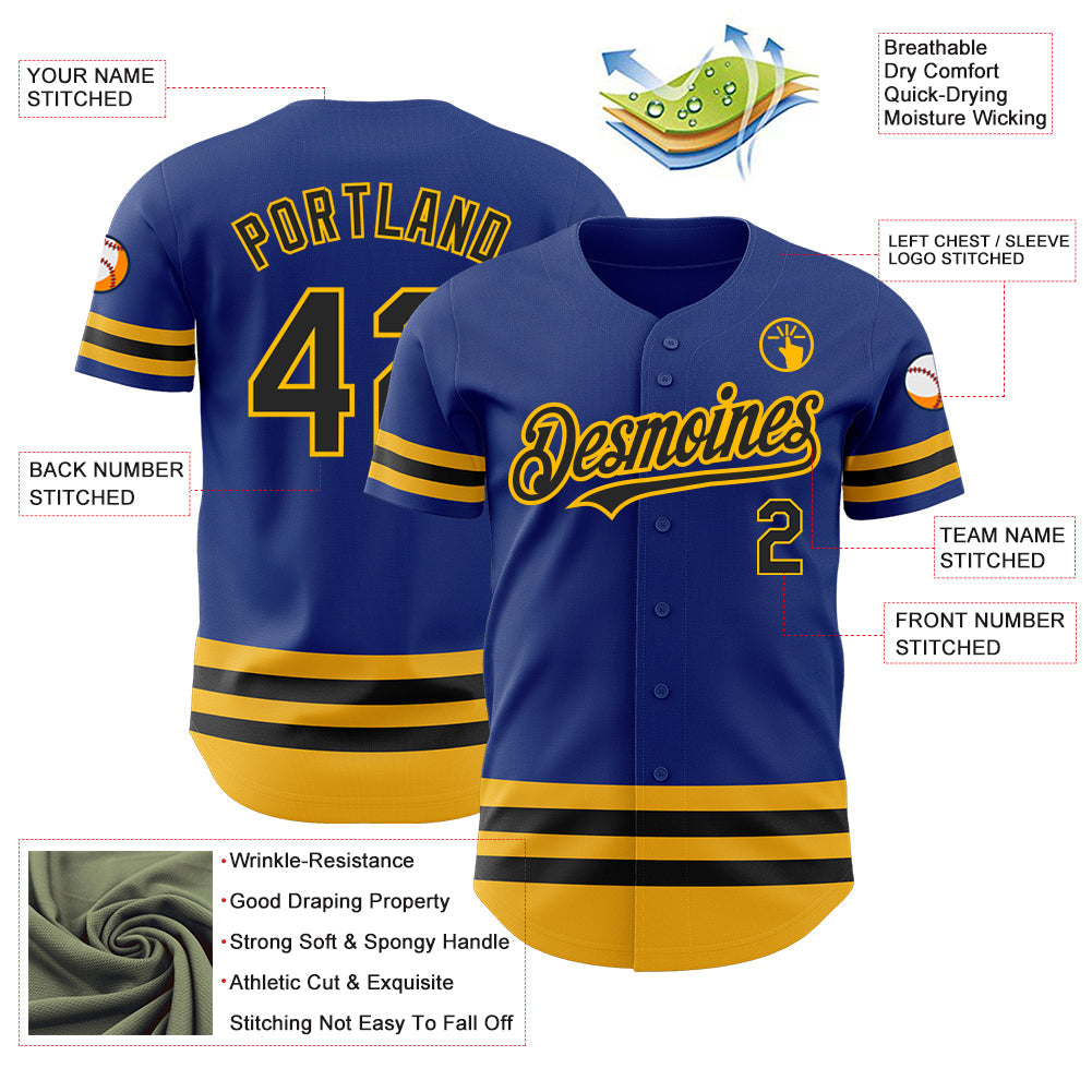 Custom Royal Black-Gold Line Authentic Baseball Jersey - Sky-Custom