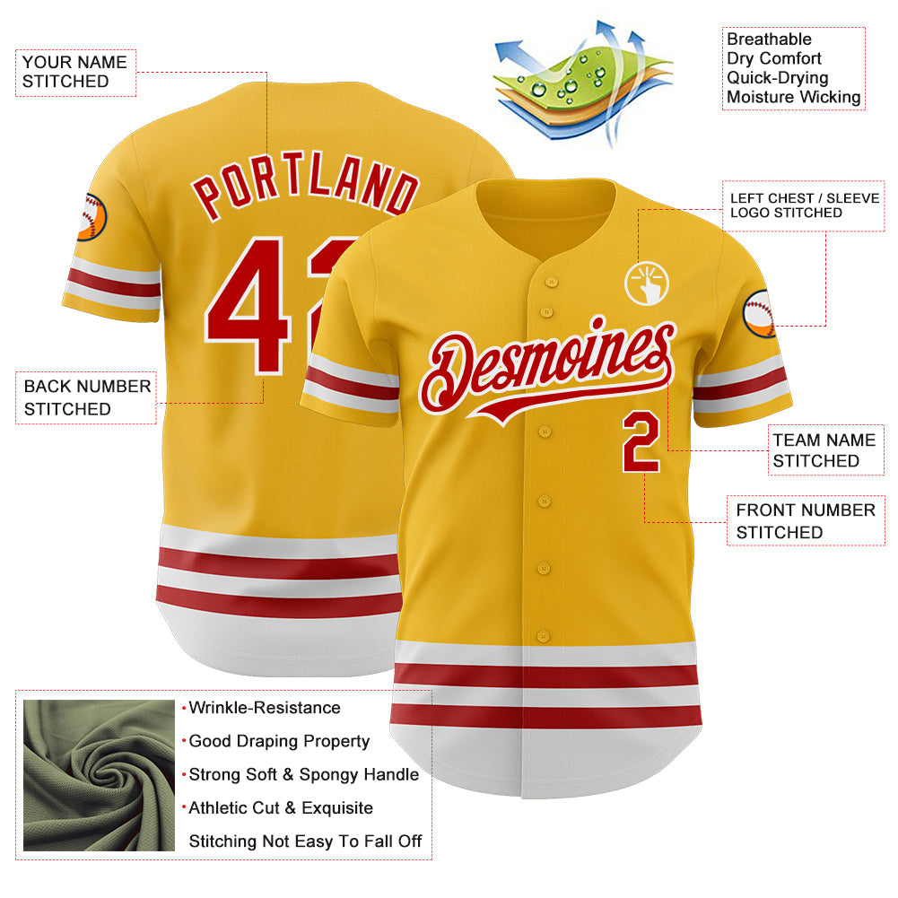 Custom Gold Red-White Line Authentic Baseball Jersey - Sky-Custom