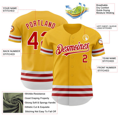 Custom Gold Red-White Line Authentic Baseball Jersey - Sky-Custom