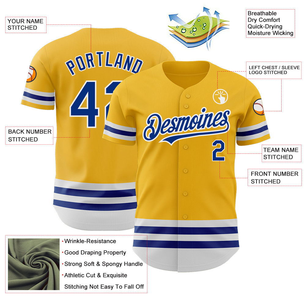 Custom Gold Royal-White Line Authentic Baseball Jersey - Sky-Custom