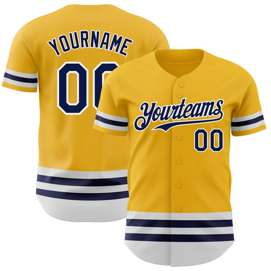 Custom Gold Navy-White Line Authentic Baseball Jersey - Sky-Custom