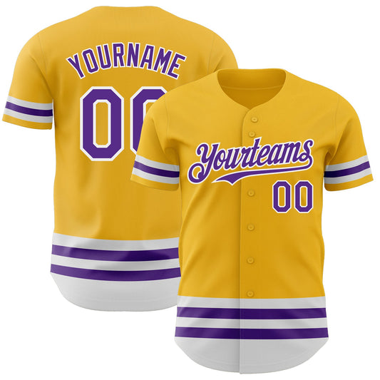 Custom Gold Purple-White Line Authentic Baseball Jersey - Sky-Custom