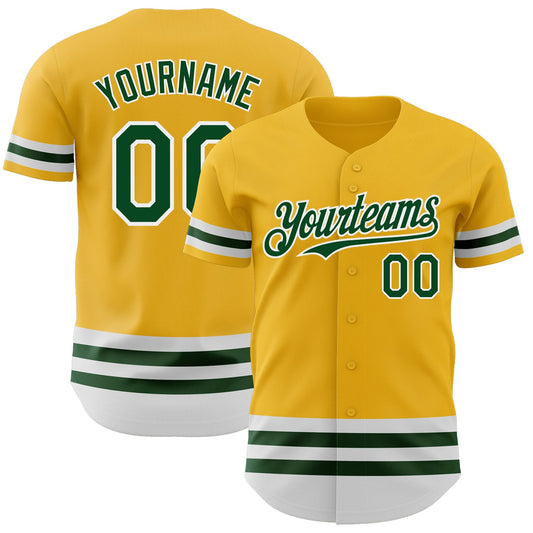 Custom Gold Green-White Line Authentic Baseball Jersey - Sky-Custom