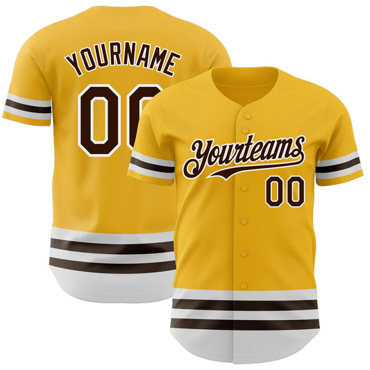Custom Gold Brown-White Line Authentic Baseball Jersey - Sky-Custom