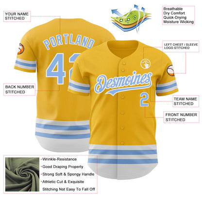 Custom Gold Light Blue-White Line Authentic Baseball Jersey - Sky-Custom