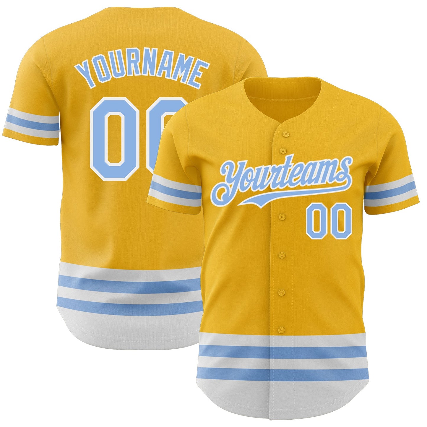 Custom Gold Light Blue-White Line Authentic Baseball Jersey - Sky-Custom