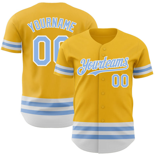 Custom Gold Light Blue-White Line Authentic Baseball Jersey - Sky-Custom