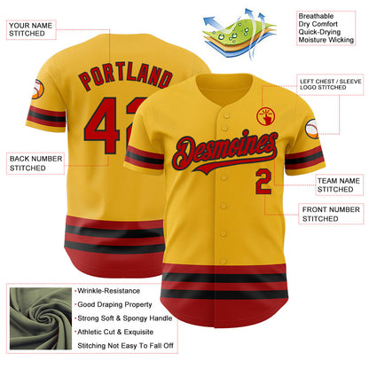 Custom Gold Red-Black Line Authentic Baseball Jersey - Sky-Custom