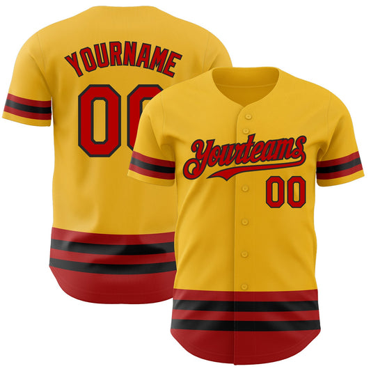 Custom Gold Red-Black Line Authentic Baseball Jersey - Sky-Custom