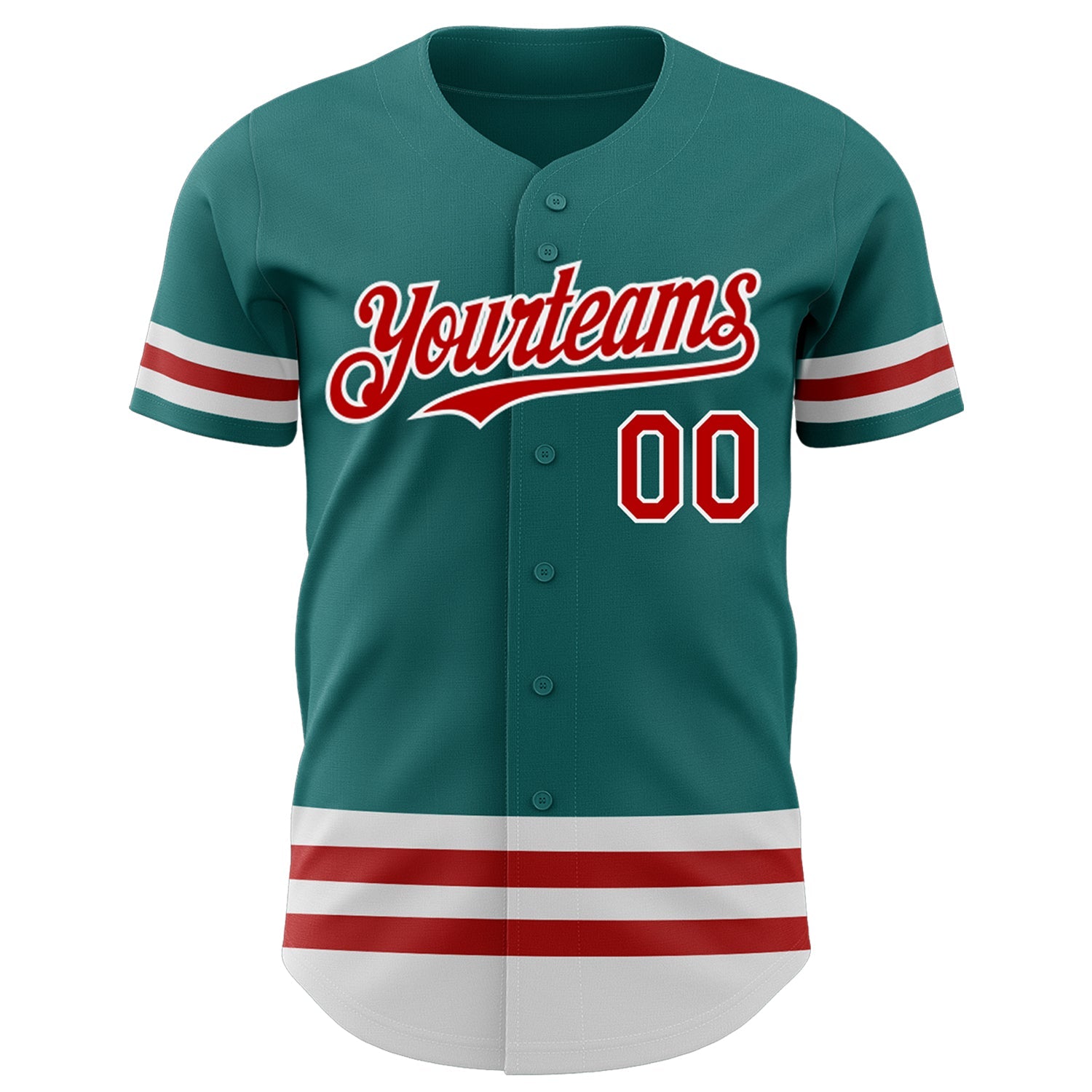 Custom Teal Red-White Line Authentic Baseball Jersey - Sky-Custom