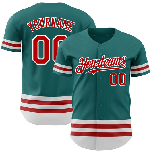 Custom Teal Red-White Line Authentic Baseball Jersey - Sky-Custom