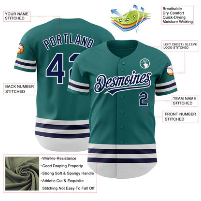Custom Teal Navy-White Line Authentic Baseball Jersey - Sky-Custom