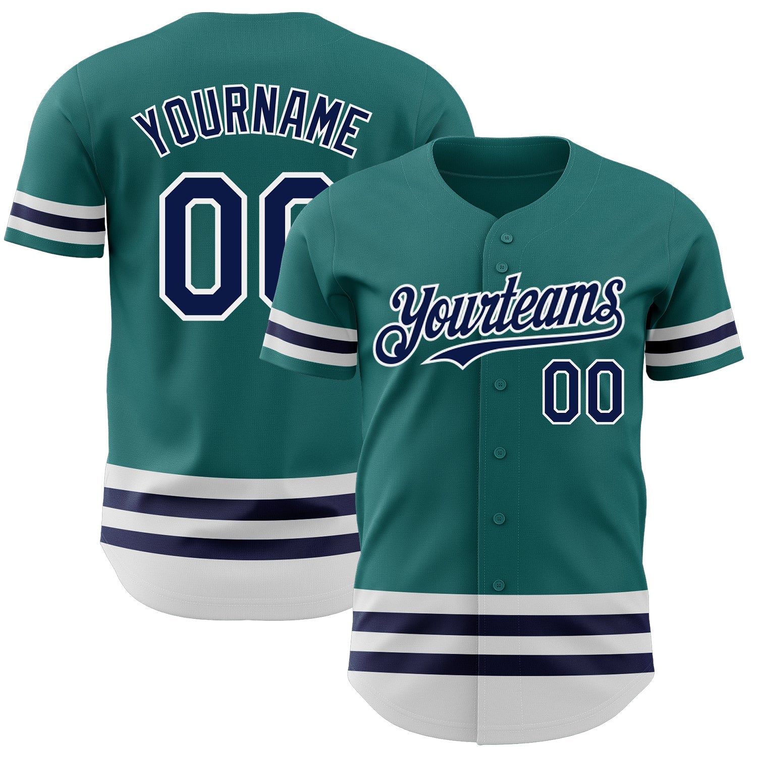 Custom Teal Navy-White Line Authentic Baseball Jersey - Sky-Custom