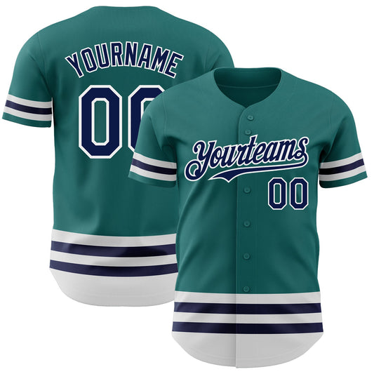 Custom Teal Navy-White Line Authentic Baseball Jersey - Sky-Custom