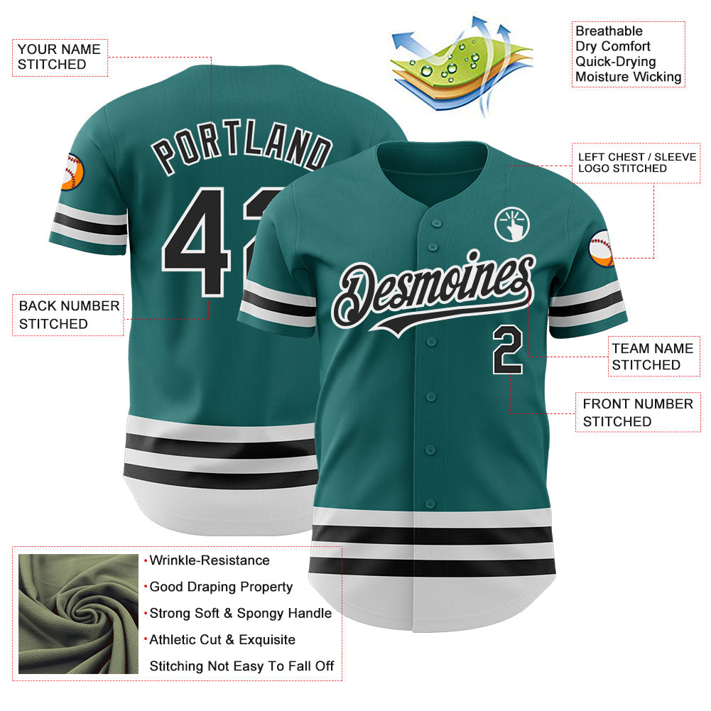 Custom Teal Black-White Line Authentic Baseball Jersey - Sky-Custom