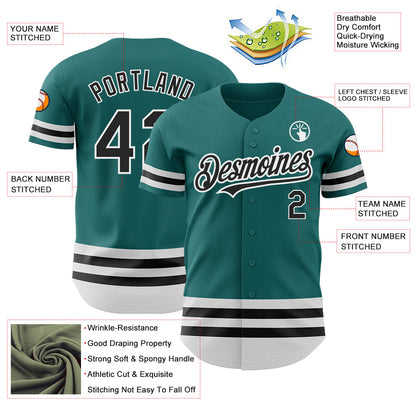 Custom Teal Black-White Line Authentic Baseball Jersey - Sky-Custom