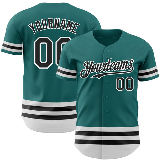 Custom Teal Black-White Line Authentic Baseball Jersey - Sky-Custom