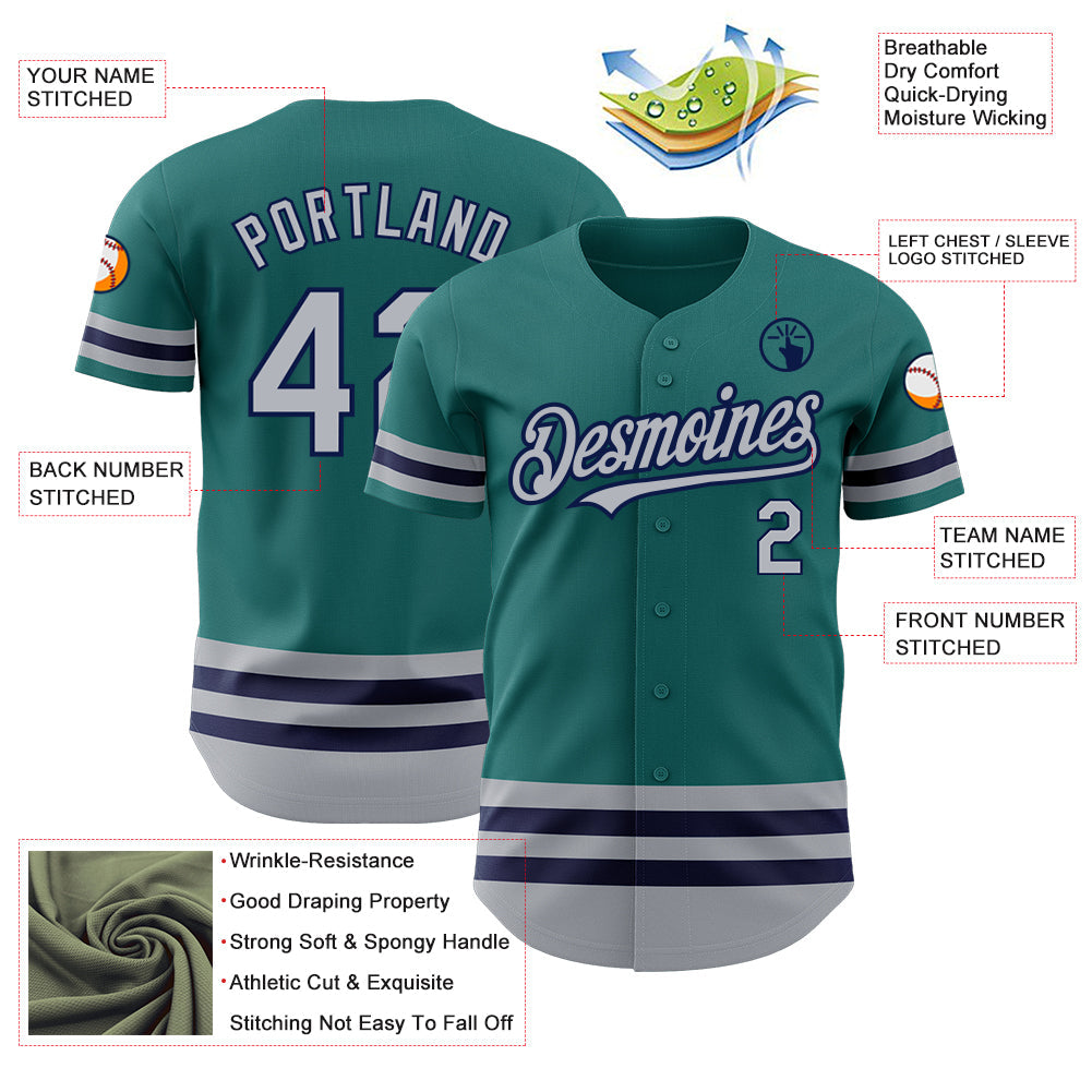 Custom Teal Gray-Navy Line Authentic Baseball Jersey - Sky-Custom