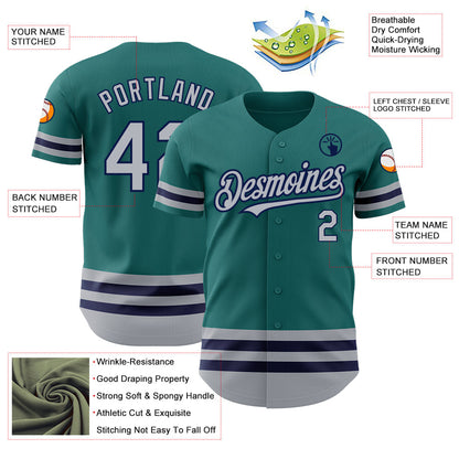 Custom Teal Gray-Navy Line Authentic Baseball Jersey - Sky-Custom