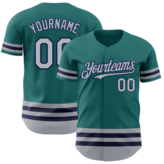 Custom Teal Gray-Navy Line Authentic Baseball Jersey - Sky-Custom