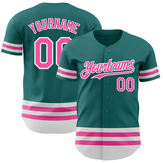 Custom Teal Pink-White Line Authentic Baseball Jersey - Sky-Custom