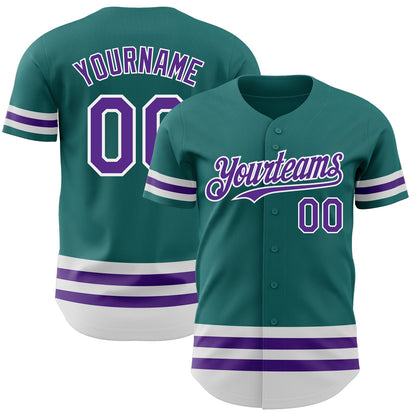 Custom Teal Purple-White Line Authentic Baseball Jersey - Sky-Custom