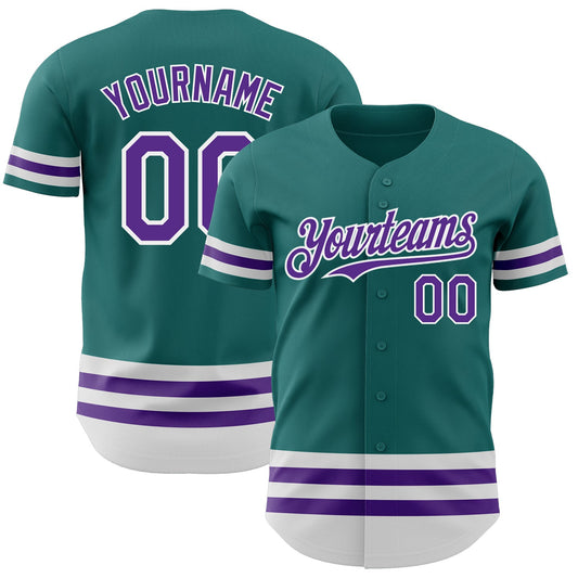 Custom Teal Purple-White Line Authentic Baseball Jersey - Sky-Custom