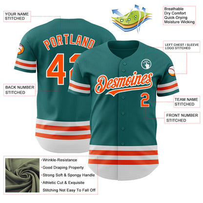Custom Teal Orange-White Line Authentic Baseball Jersey - Sky-Custom