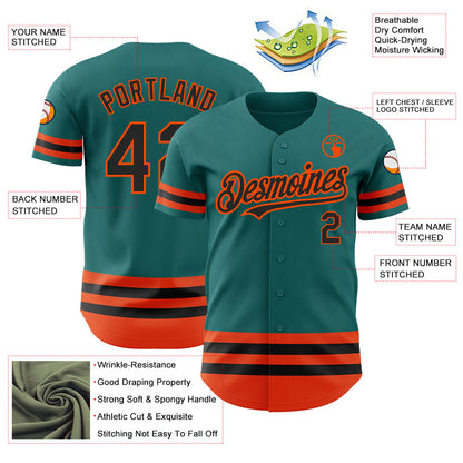 Custom Teal Black-Orange Line Authentic Baseball Jersey - Sky-Custom